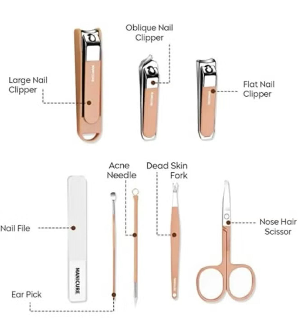 Manicure Set (7 Pieces) in Classic Brown Color - Stainless Steel Manicure and Pedicure Set