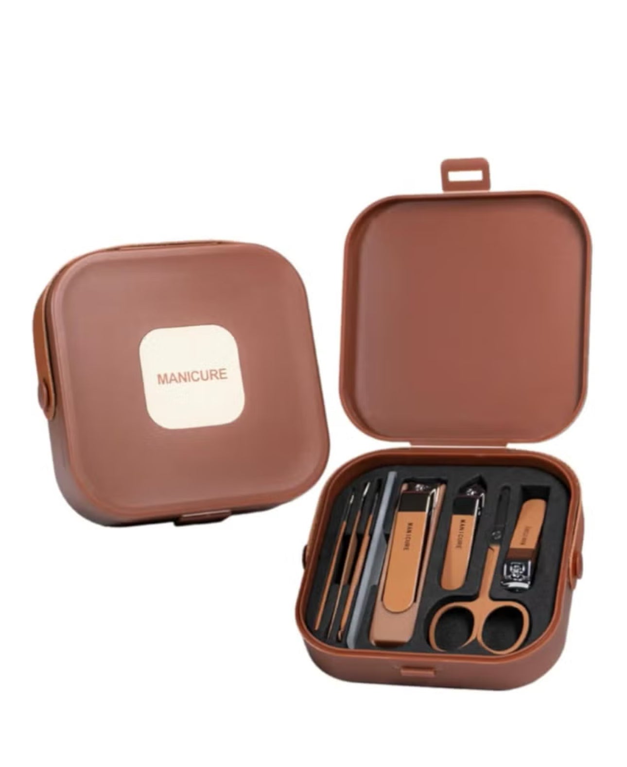 Manicure Set (7 Pieces) in Classic Brown Color - Stainless Steel Manicure and Pedicure Set