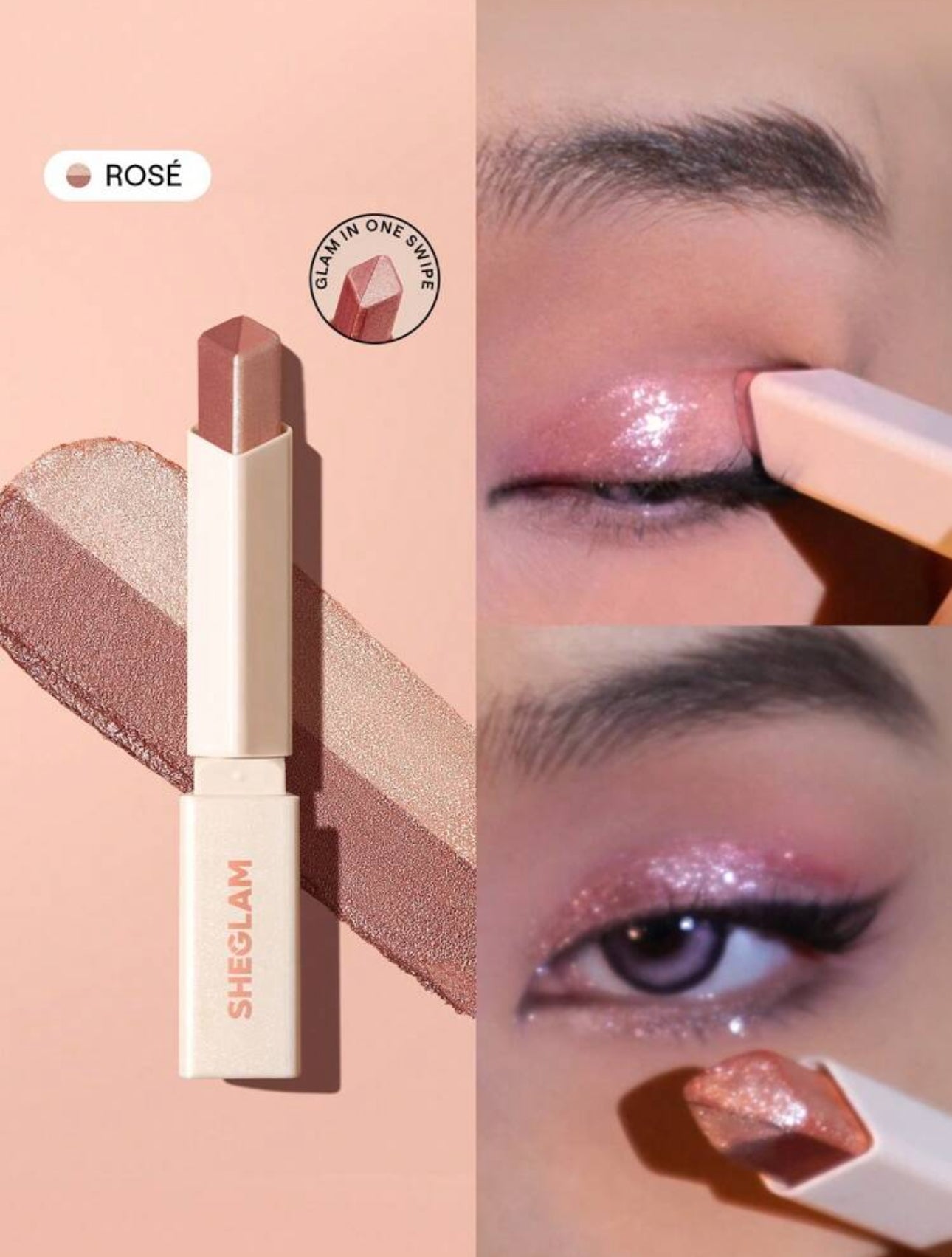 SHEGLAM Insta-Eyes Dual Tone Shadow Stick- Rosé Gradient Two-Tone Glitter Eyeshadow Stick